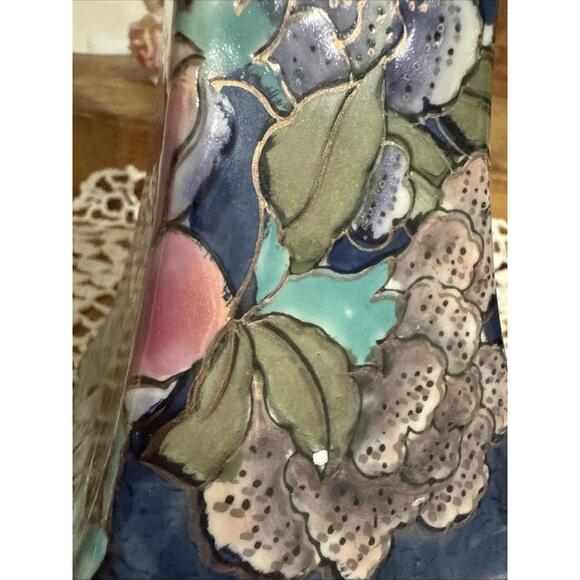 V TG Chinoiserie Floral Hand-painted Candlestick Holder 8.5” Vibrant Colors - Picture 6 of 7
